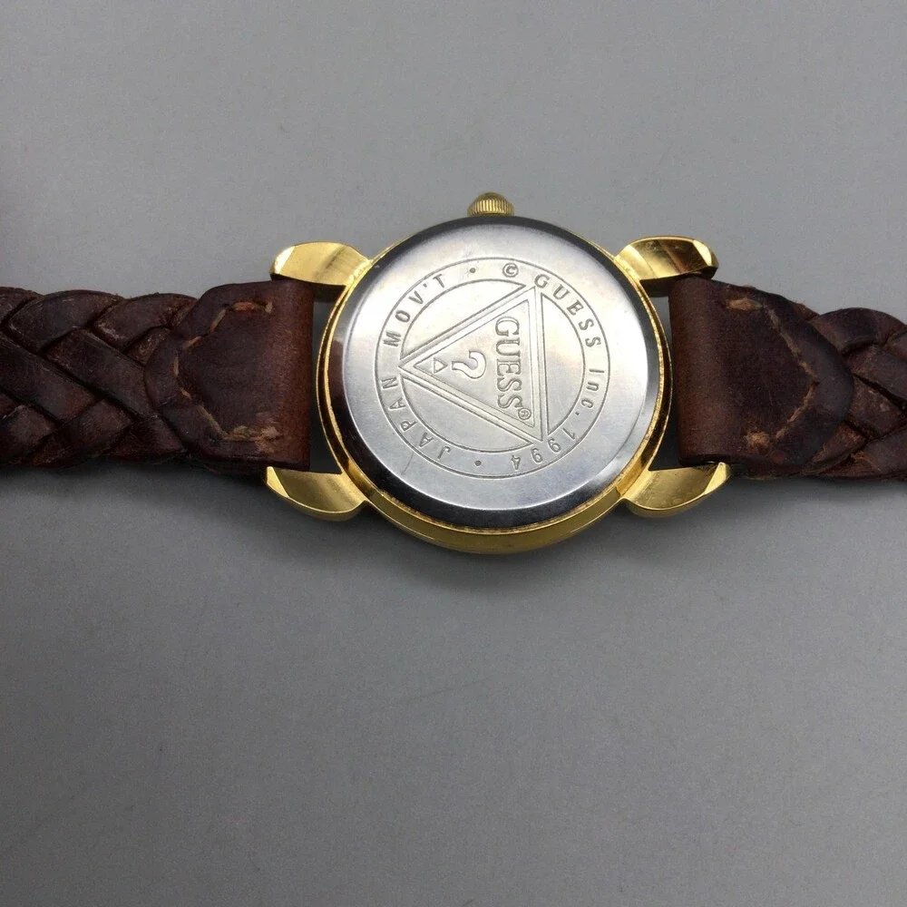 Vintage Guess Womens Watch 24mm Brown Dial Gold Tone Braided Leather New Battery